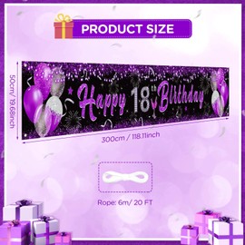 Purple 18th Birthday Decorations for Girls, Black Purple Silver Happy 18th Birthday Yard Banner Purple 18th Birthday Yard Sign for 18th Birthday Anniversary Party Supplies Indoor Outdoor Decor