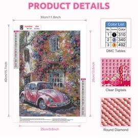 EOBROMD 5D Car Diamond Painting Kits for Adults, Full Round Drill Flowers Diamond Art Kits, Crystal Art Kits for Home Wall Decor Gifts 30x40cm