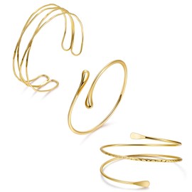 YOVORO 3Pcs Arm Cuff for Women Boho Coil Arm Cuff Bangle Set Adjustable Minimalist Gold Coil Upper Arm Bracelet Gold B