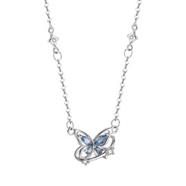 TREE NEST Collar Colgante de Mariposa, Collar de Circonita Mariposa Cristal Azul,Ajustable, Collares de Joyería para Mujeres, Regalos de Joyería de Boda de Aniversario 20174