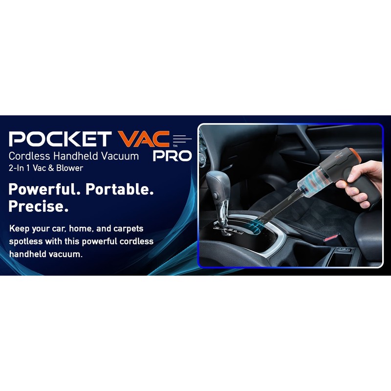 Pocket Vac PRO Vacuum, Rechargeable Handheld Vacuum / Blower with
