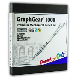 Pentel Arts GraphGear 1000 Mechanical Pencil Premium Gift Set with Refill Leads & Erasers (PG1000BXSET)