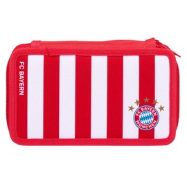 FC Bayern München FCB Double Pencil Case with Stripes Design Red / White, red, white, Sporty