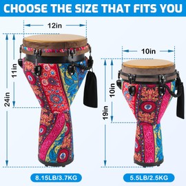 GOGHOST Freestyle Mechanically Tuned Djembe 10 Inch Head - 10" x 19" Modern Key-Tuned Djembe with Synthetic Resonant Shell, Professional African Hand Drum for Performers