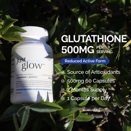 Just Glow L-Glutathione Supplement 500mg - 60 Vegetable Capsules | L Glutathione Reduced Active Form | Pure Glutathione 500mg Capsule for Antioxidants | Maintenance of Good Health - 60 Capsules