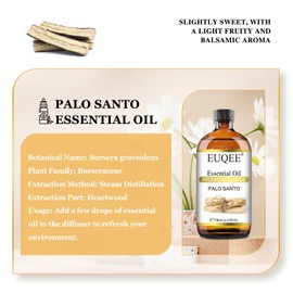 EUQEE Palo Santo Essential Oil 118mL Pure Palo Santo Oil Premium Essential Oil with Glass Dropper for Diffuser, Soap Candle Making - 4Fl. Oz