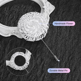 M METERXITY Flower Lapel Pins for Men, Boutonnieres Pin Flower Boutonnieres Stick Brooch for Wedding/Graduation/Outfit Accessories/Party, Men Lapel Pins for Suits [White]