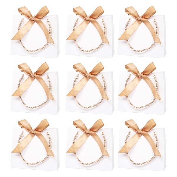 10 Pack Small White Gift Bags with Ribbons and Handles,