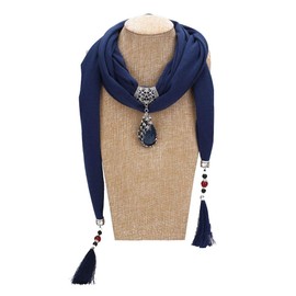 Baiyao Women's Scarf With Long Tassels, 200x40cm Vintage Solid Color Ethnic Style Peacock Pendant Shawl Necklace With Water Drop Rhinestone Pendant Jewellery for Lady Girls