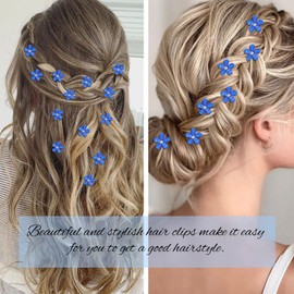YISSION 40Pcs Mini Dark Blue Flower Hair Clips with Rhinestone Cute Hair Clips Flower Hair Pins Decorative Hair Clips Wedding Hair Barrettes Bridal Flower Hair Accessories for Girls Women