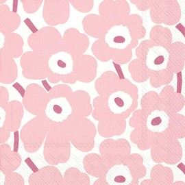 IHR Ideal Home Range Cocktail Napkins Marimekko Disposable 3-Ply Paper Party Napkin Pack, 5" x 5", Mini Unikot (Light Rose), 20-Count