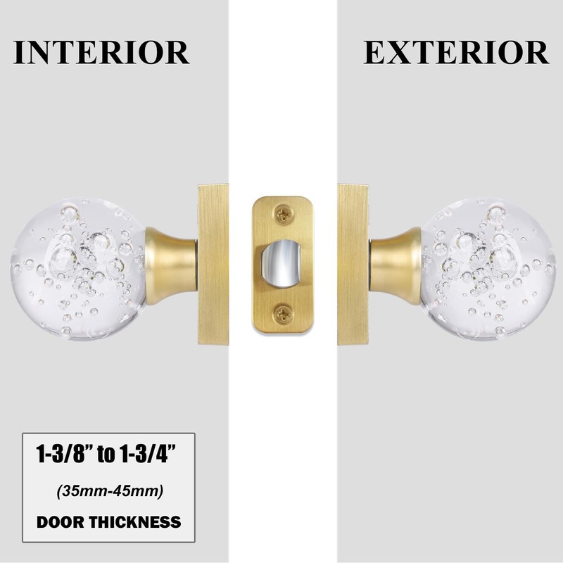 HIEMEY Passage Glass Door Knobs Interior, Round Clear Bubble Crystal