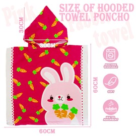 COSORO Pink Bunny Hooded Poncho Towel for Kids,60x90cm Kids Beach Towel Poncho Swimming Towels,Beach Robe Childrens Bath Towel Poncho for Swimming Pool,Childs Towel Bathrobe for Girls Boys Age 2-6