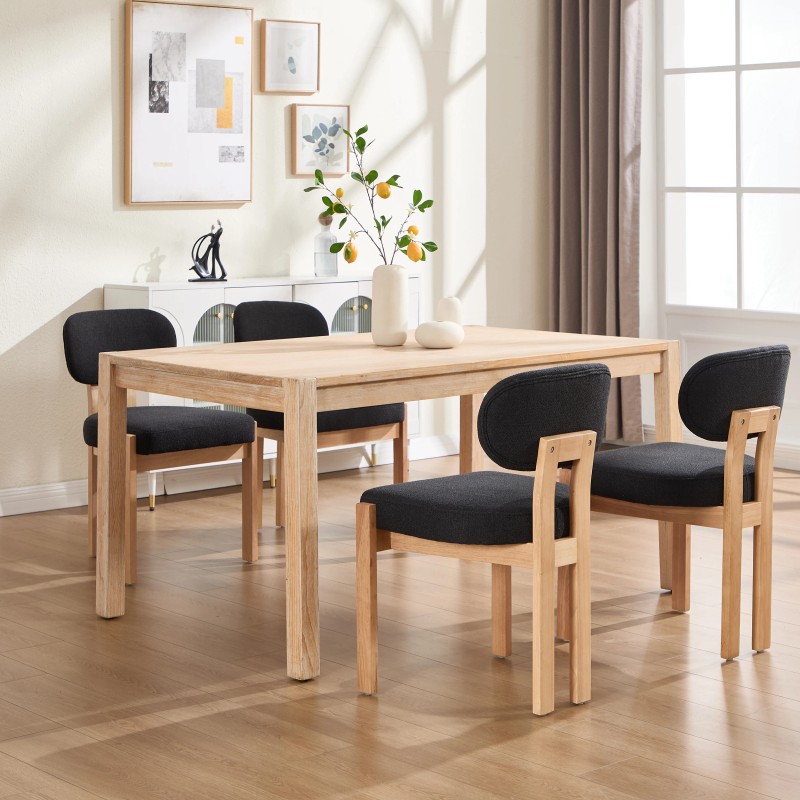 Modern Black Chenile Upholstered Solid Wood Dining Room Chair Set