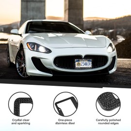 [2 Pack] Luxury Bling License Plate Frames - Hand-Set 1200+ Sparkly Crystals - Rust-Proof Stainless Steel Car Accessories for Women - Universal Fit Front and Rear Set