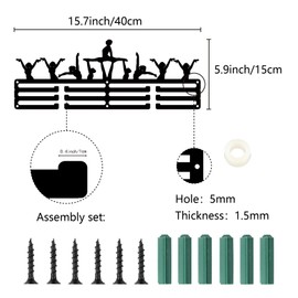 CREATCABIN Synchronized Swimming Medal Holder Wall Mount Iron Frame Decor Awards Storage Hanger 3 Lines Separate Hooks for Athletes Competition Winners 60+ Medals Ribbons Hanging Display 15.7x5.9in