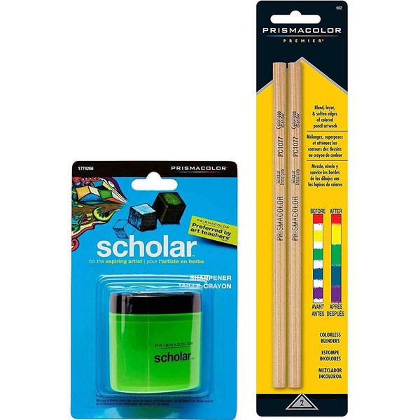 BUNDLE Prismacolor Scholar Colored Pencil Sharpener (1774266) + Prismacolor Blender Pencil Colorless, 2-pack (962)