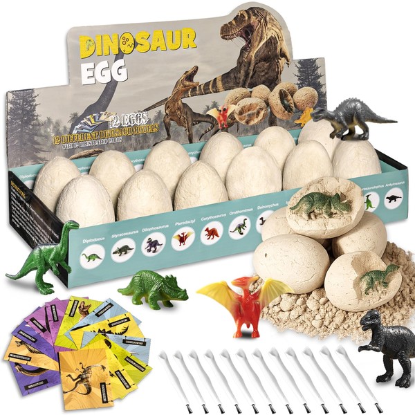 KIDS KING Dinosaur Eggs Excavation Kit - 12 Unique Eggs