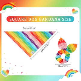 E-Clover Rainbow Dog Bandanas & Matching Scrunchie Set Girl Cute Pride Dog Scarf Bibs Pet Bandana with Bow Tie for Small Dogs Puppy Owner Mom Summer