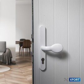 XFORT Uros White Door Handle, (PZ 92mm, Screw Hole Distance 211mm, Overall 243mm) Aluminium Lever/Pad UPVC, Front Door Handle