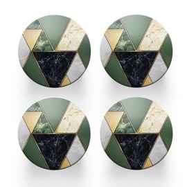 4 x Round Coaster - Art Deco Green Marble Effect New Home House Warming Drinks Gift #77831