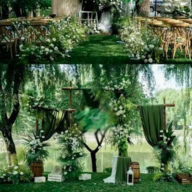 EHLDekol Sheer Chiffon Backdrop Curtains 10ft x 10ft， Chiffon Fabric Drapes for Wedding, Long Sheer Curtain for Living Room, Arch Party Stage Decoration (Olive Green, 120 x 120 Inch)