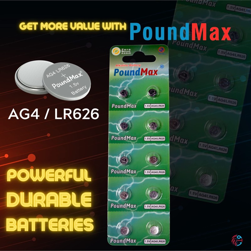PoundMax AG4 LR626 Batteries 1.5v Alkaline Button Cell Battery -