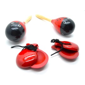 Red Ladybird Maracas and Castanets Adult Red and Black, Complete Spanish Musical Set, Red Polka Dot Color, Spanish Traditional Colors, Rumba Stirrers Traqueteo Hand Percussion