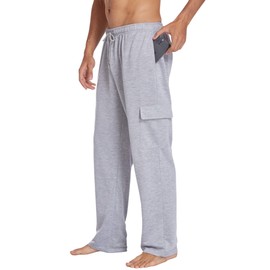 Deyeek Men's Sweatpants Open Bottom Sweat Pants for Mens Cargo Sweatpants for Men Gym Workout Sweats Lounge Pants with Pocket Grey