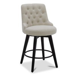 Watson & Whitely Counter Height Bar Stools, Performance Fabric Upholstered Modern Swivel Barstool with Back, Solid Wood Legs, 26" H Seat, Linen