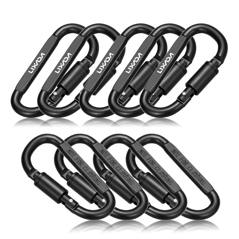 Lixada 9 Pack Aluminum Alloy D-ring Locking Carabiner Clip Set