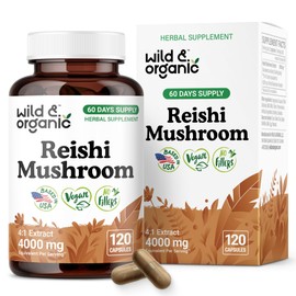 Wild & Organic Reishi Mushroom Capsules 1000 mg - Immune & Energy Support - Red Reishi Mushroom Powder Supplement - Ganoderma Lucidum Extract - 120 Vegan Capsules - 60 Days Supply, Non-GMO Gluten-Free