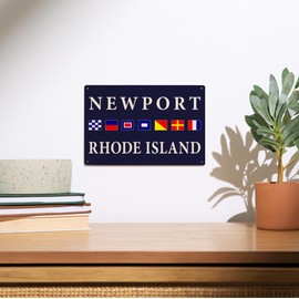 Lantern Press 6x9 Inch Wood Sign, Ready to Hang Wall Decor, Newport, Rhode Island, Nautical Flags