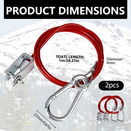 2 Stück Abreißseil Anhänger 1m, Bremsseil Anhänger aus Edelstahl, Sicherungsseil für Ungebremste Anhänger, Anhänger Abreißseil mit Haken, Robustes Fangseil für Anhänger, Rotes Kabel für sicheren Trans