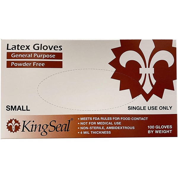 KingSeal Latex General Purpose Gloves, Powder Free, 4 mil, Non-Medical Uses Only - 1 or 4 Box Bundle or 10 Box Master Case