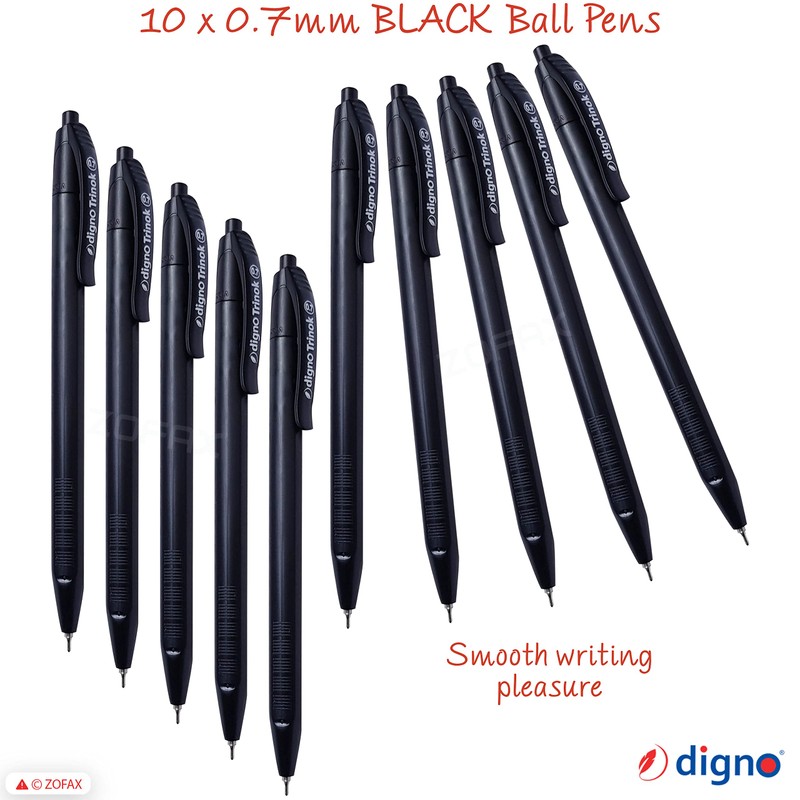 DIGNO Trinok Retractable Ballpoint Pens, BLACK, Fine Point (0.7mm), Pack