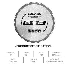 BOLANC 10 Inch 100 Tooth Aluminum Cutting TCG Circular Saw Blade with 5/8 Inch Arbor