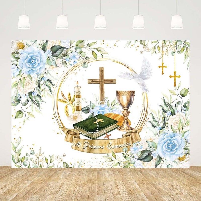 AIBIIN 7x5ft Mi Primera Comunión Backdrop Baptism Backdrop Decorations First