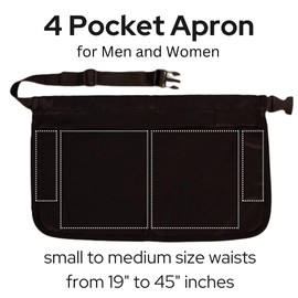 Staffshare365.net Apron Restaurant Bar Waiter Waitress Server Easy Adjustable Belt 4 Pockets Black (Black, Quick Apron - Compact)