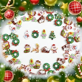 LBPEPAMZ 50Pcs Christmas Resin Nail Art Charms 3D Mixed Xmas Tree Santa Claus Nail Charms Cartoon Elk Bells Snowman Sock Candle House Nail Art Rhinestones Small Cartoon Nail Jewelry DIY Nail Decor