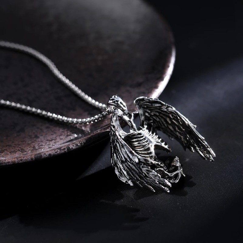 YZMOXNL Skull Necklace Punk Skeleton Wings Pendant Choker Goth Halloween