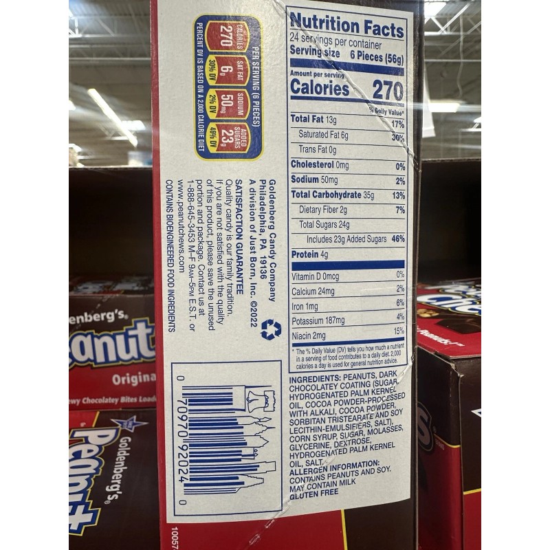 Just Born Goldenberg’s Peanut Chews Original Dark Candy Bars, 2