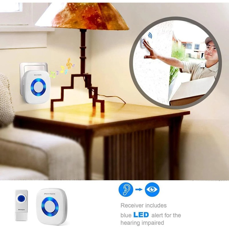 PHYSEN Wireless Doorbell with 2 Receivers 2 Buttons - PHYSEN