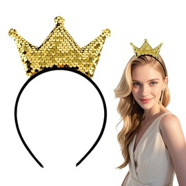 Crown Headband, Crown Sequin Headband, Children's Headband Crown, Children's Sequin Crown Headband, Glitter Headband for Girls Birthday Christmas Carnival Party (Gold)