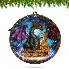 Dragon Book Christmas Ornaments 2025, 2D Acrylic Dragon Hanging Ornaments for Christmas Tree Decorations, Book Lovers Gifts Xmas Decor for Stocking Stuffers Gifts for Tree Decoration