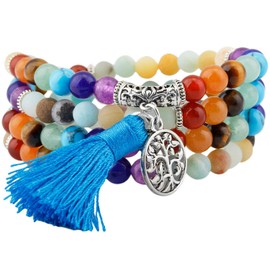 Mookaitedecor Gemstone Elastic Bracelet with 108 Beads Buddhist Tibetan Prayer Beads Buddha Mala Chain for Crystal Reiki Chakra & Healing, NA