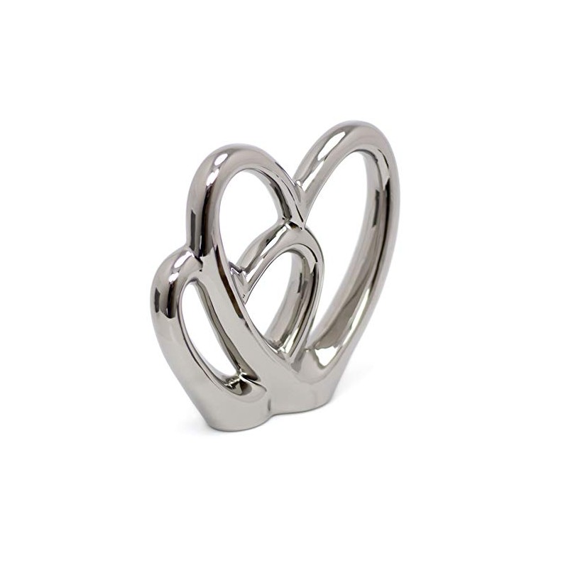 21cm Elegant Silver Love Heart Ornament | Double Heart Sculpture