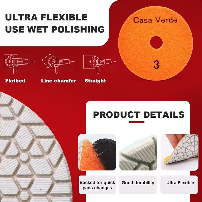 Casaverde 100mm Diamond 3 Step Polishing Pads,Wet Granite Diamond Pads