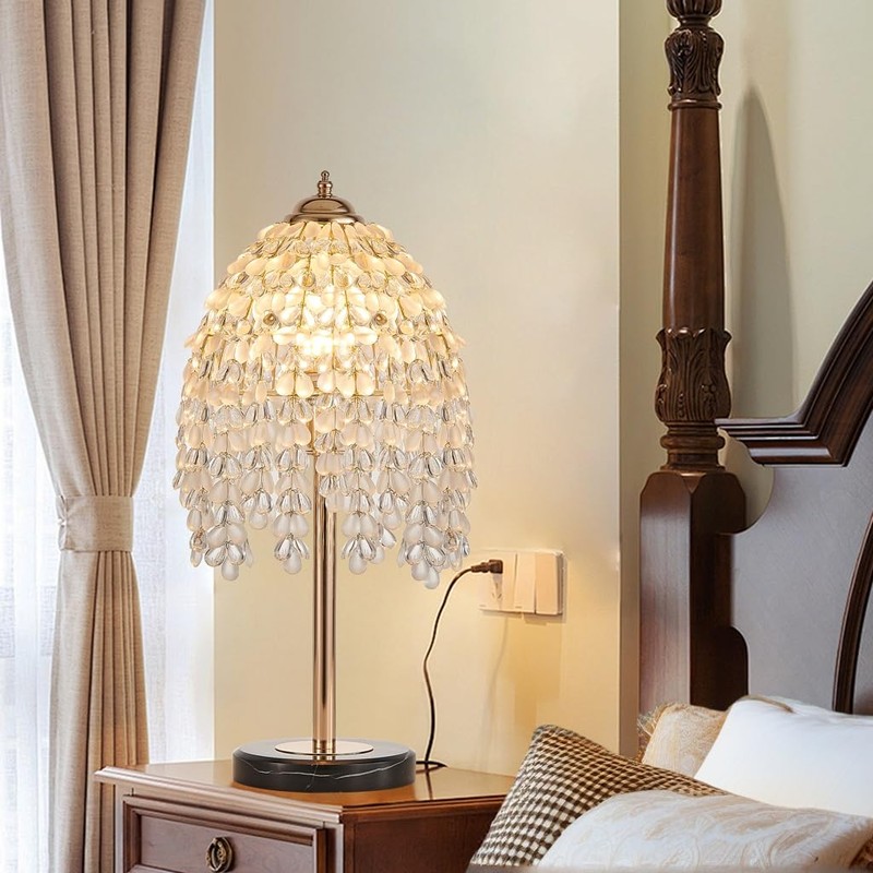 juruilight 19 Inch Gold Crystal Table Lamp,Elegant Nightstand Lamp with