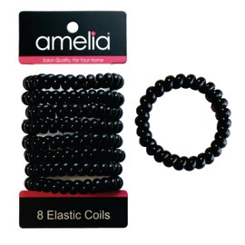 8 Large Smooth Elastic Hair Coils, 2.5in Diameter, Large Size, Black Color, Gentle on Hair, Strong Hold and Minimizes Dents and Creases!